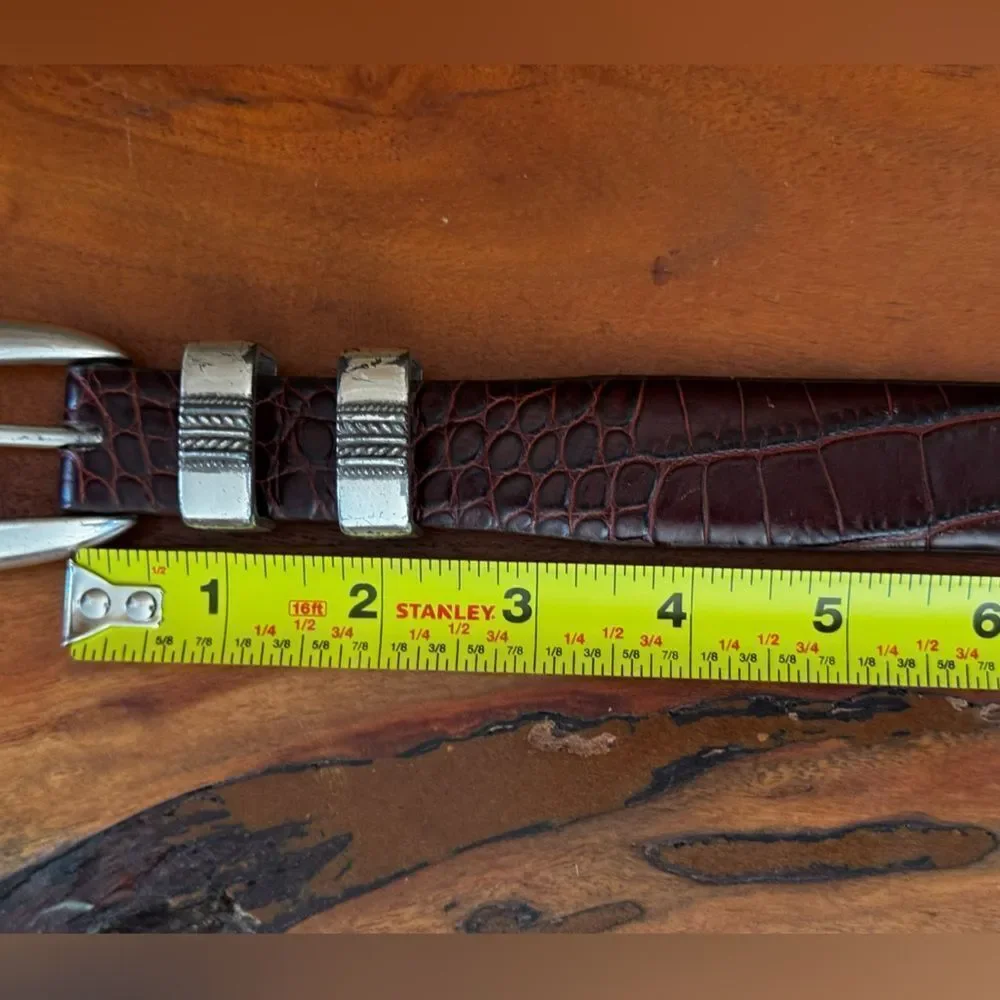 Brown Crocodile Embossed Belt with Silver Buckle